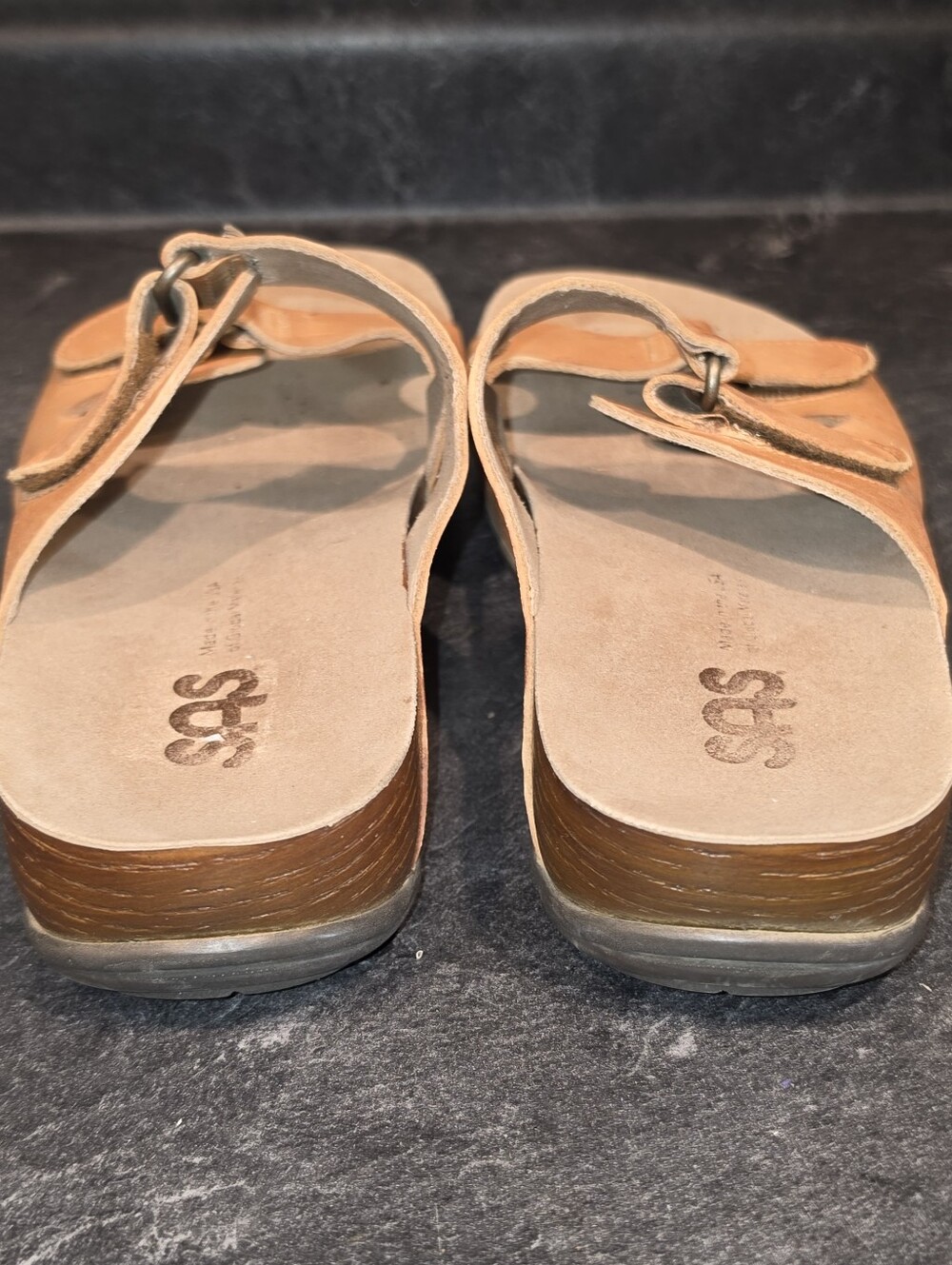 SAS Women’s Size 9 Tan Leather Dual-Strap Slide Sandals - Picture 4 of 7